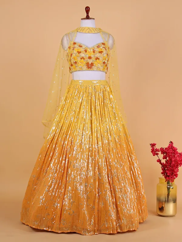 Classic georgette yellow lehenga choli