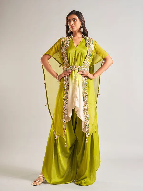 Classic green silk palazzo salwar suit