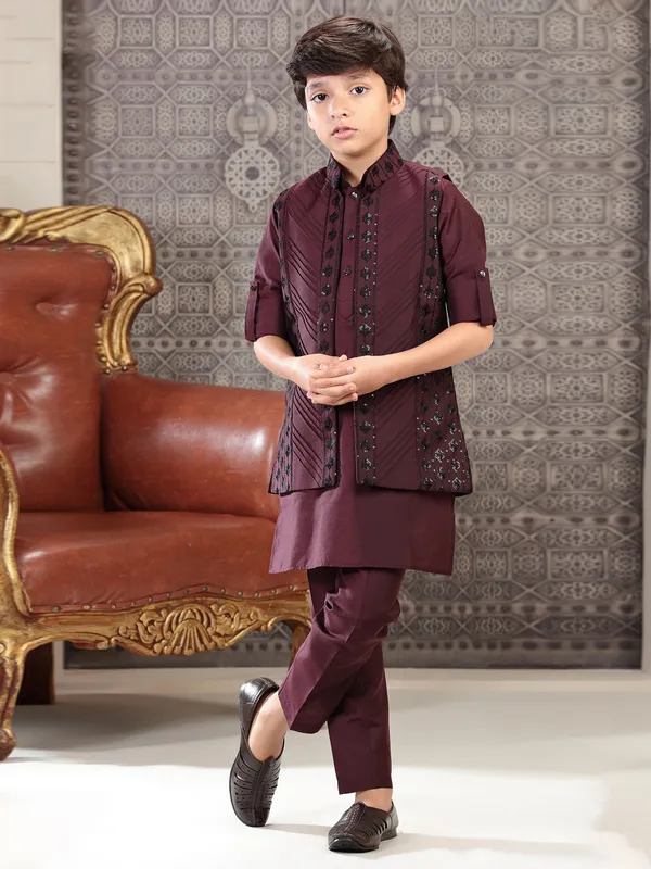 Classic maroon silk indowestern