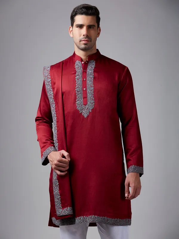 Classic maroon silk  Men Kurta pajama