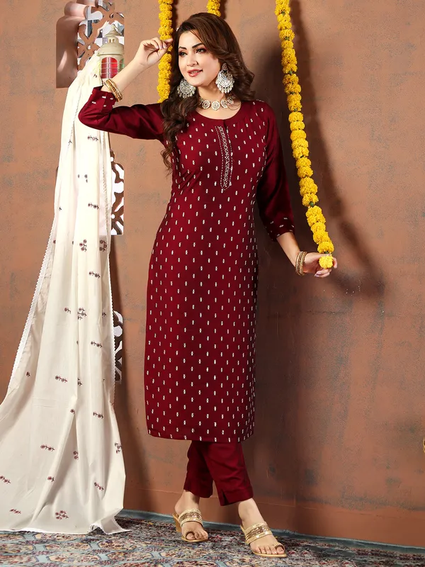 Classic maroon silk salwar suit for festive