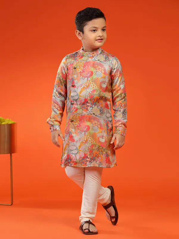 Classic multi color silk printed kurta suit