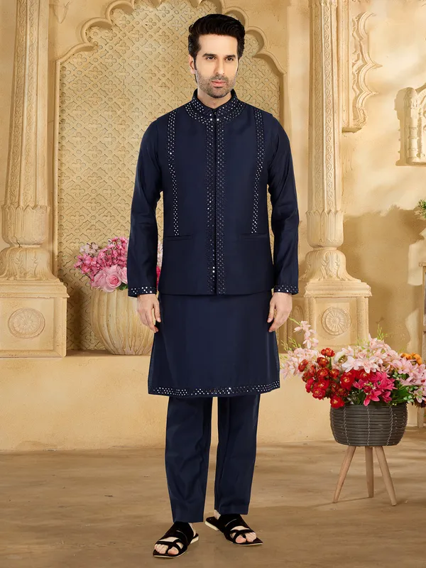 Classic navy silk waiscoat set