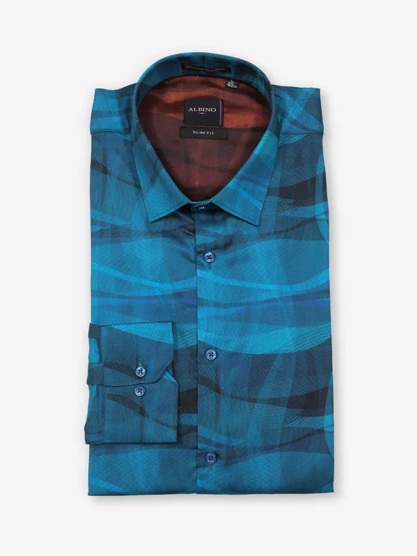 Classic peacock blue cotton party wear shirt for men