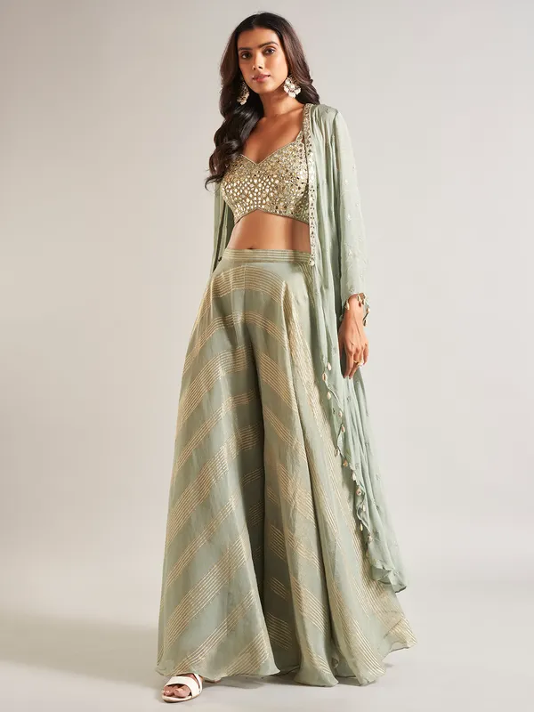 Classic pista green georgette palazzo salwar suit