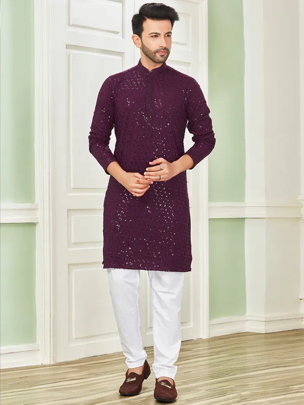 Classic purple cotton kurta suit