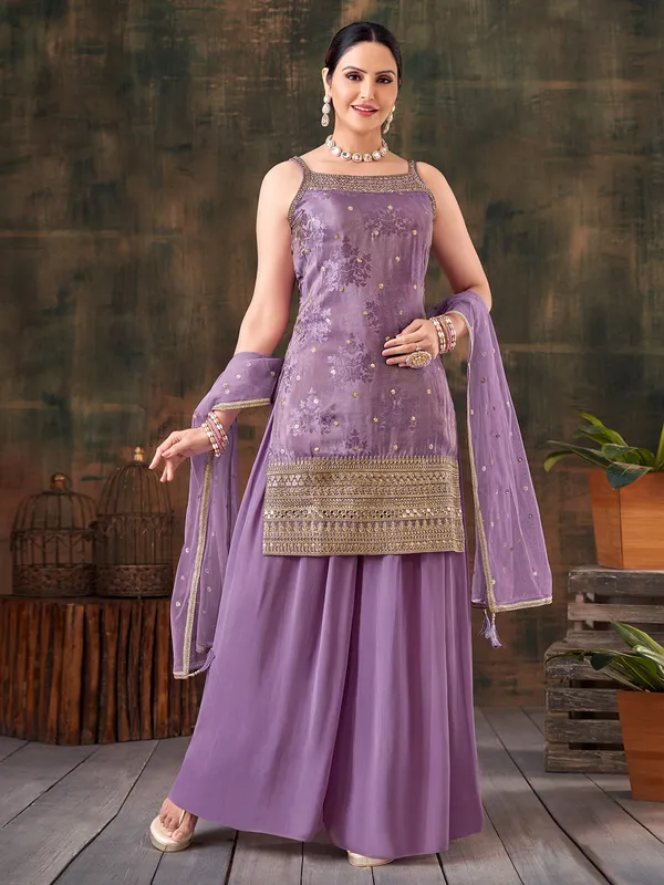 Classic purple silk palazzo suit