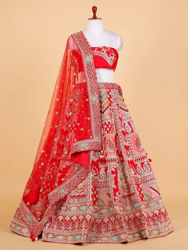 Classic red bridal raw silk lehenga choli