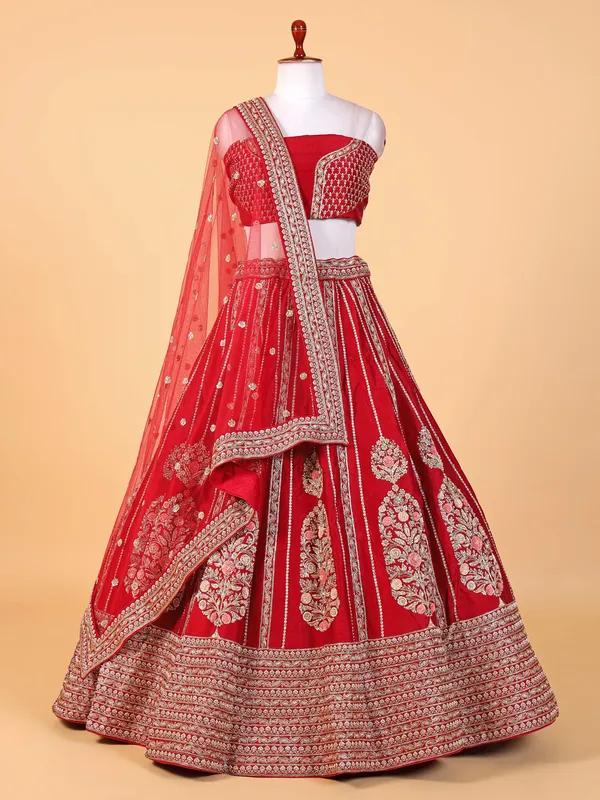 Classic red raw silk lehenga choli