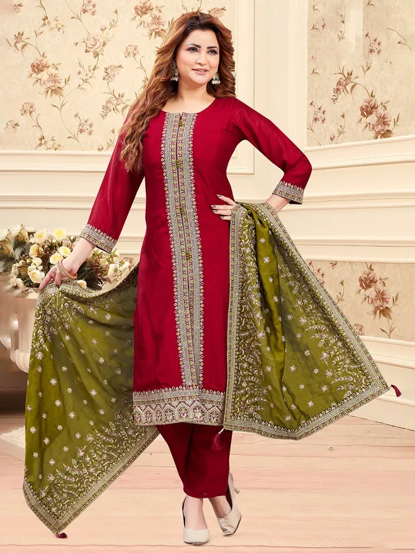 Classic red silk salwar suit for festive
