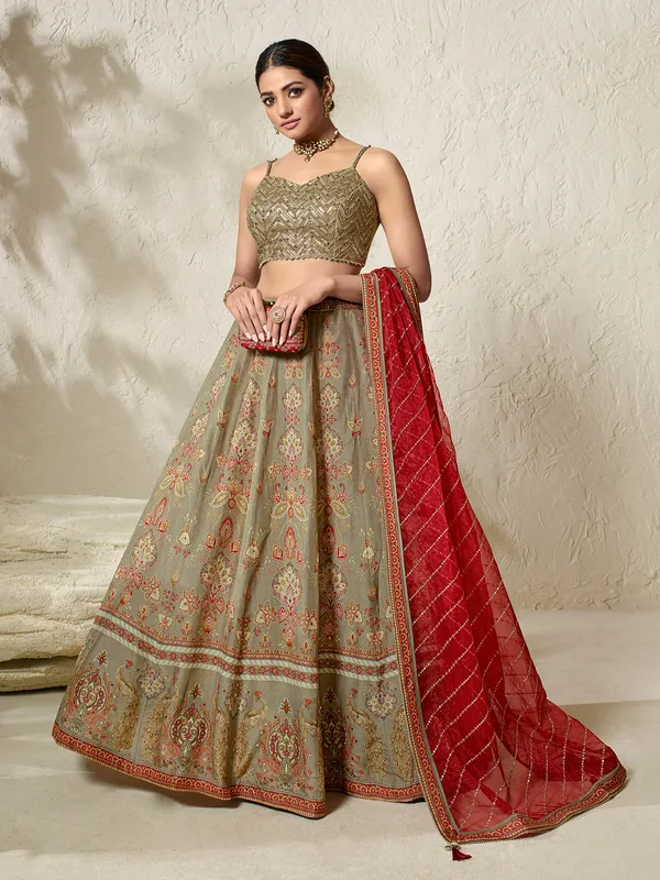 Classic sage green silk lehenga choli