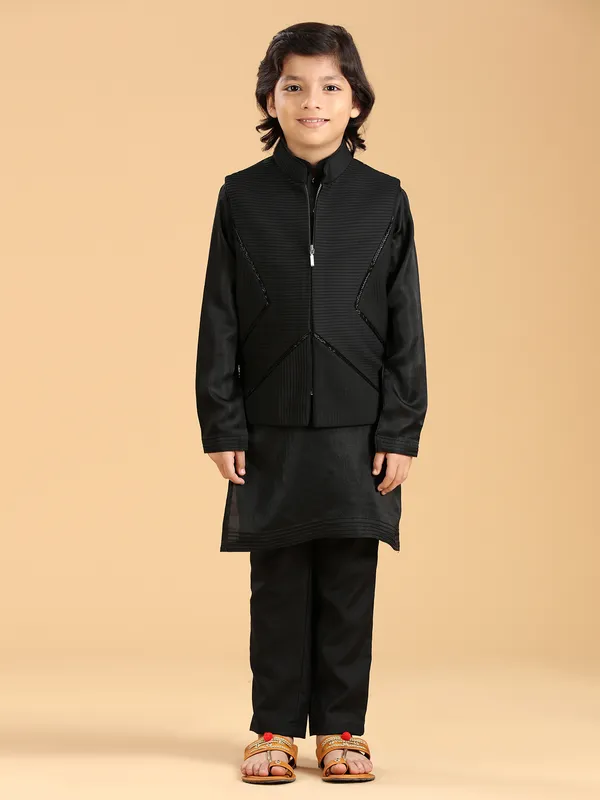 Classic silk black waistcoat set