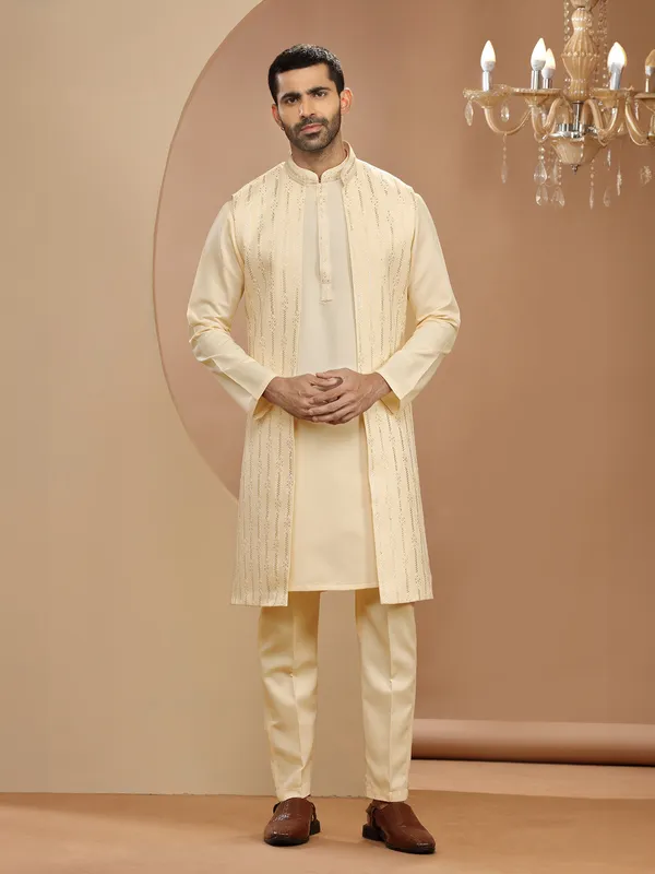 Classic silk cream indowestern for wedding