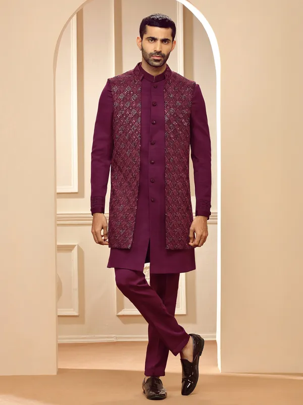 Classic silk purple indowestern