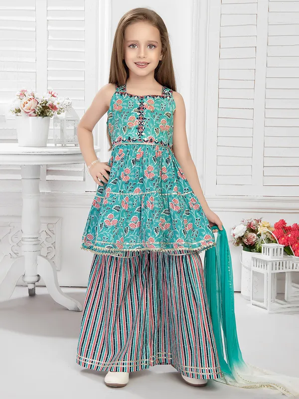 Classic sky blue cotton sharara set