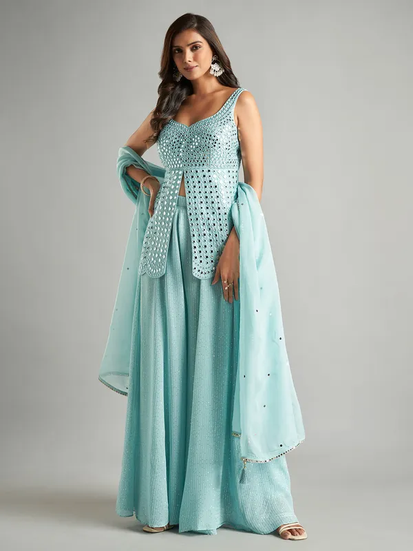 Classic sky blue georgette palazzo suit