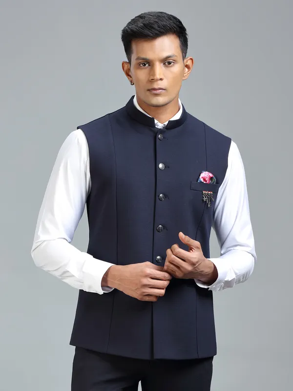 Classic stylish navy waistcoat for special occasion