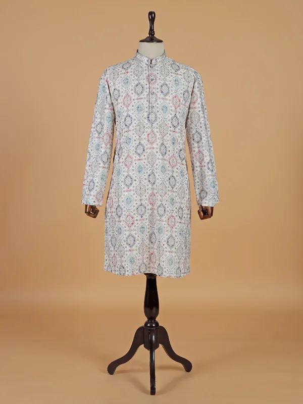 Classic White cotton kurta suit with multicolor thread design