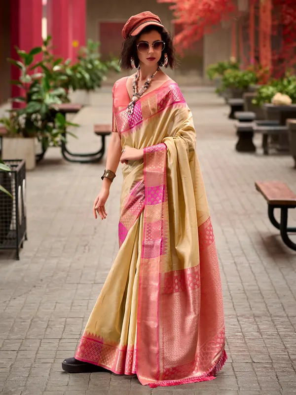 Classy beige banarasi silk saree