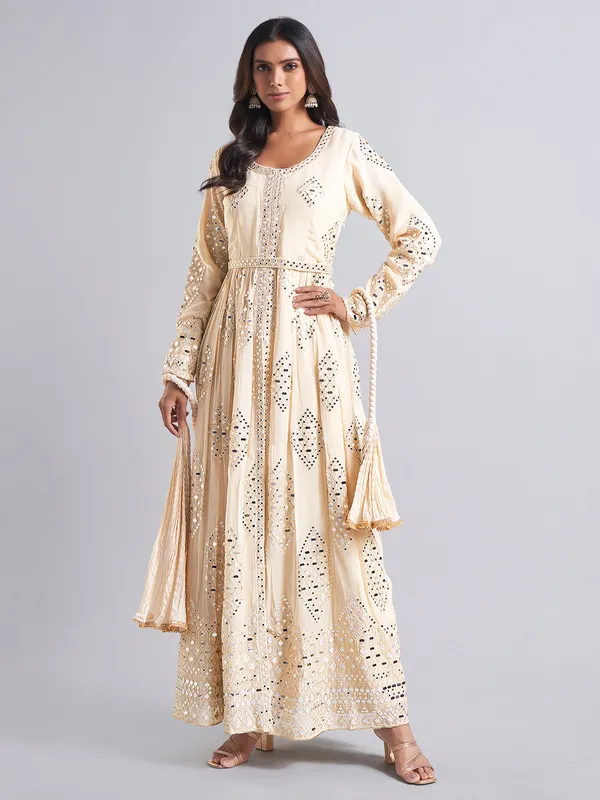 Classy beige georgette anarkali salwar suit