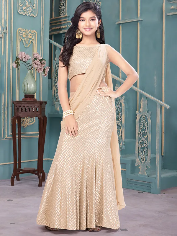 Classy beige silk lehenga choli for wedding