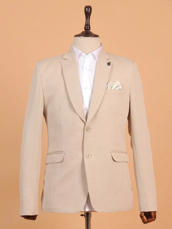 Classy beige textured cotton blazer for men
