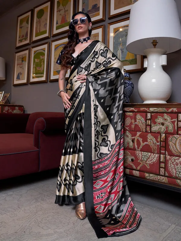 Classy black and cream saree in crepe