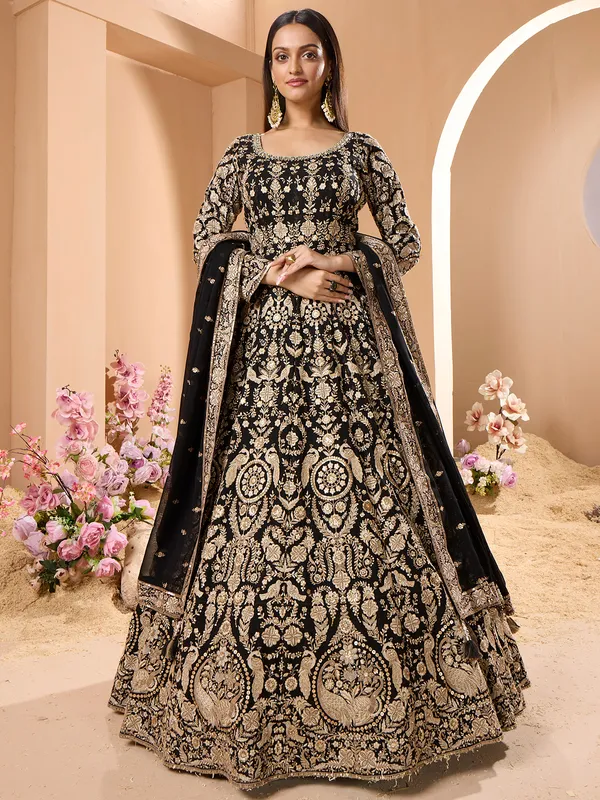 Classy black georgette reception style anarkali suit
