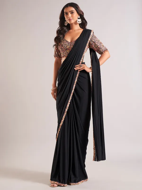 Classy black silk party wear saree