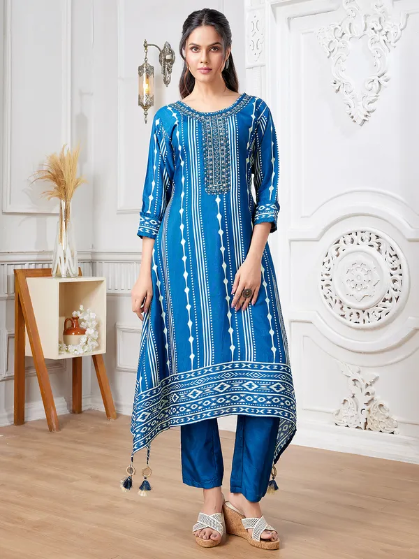 Classy blue russian silk kurti set