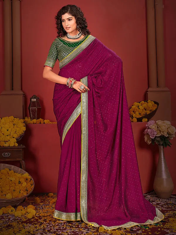 Latest wine silk saree for festive