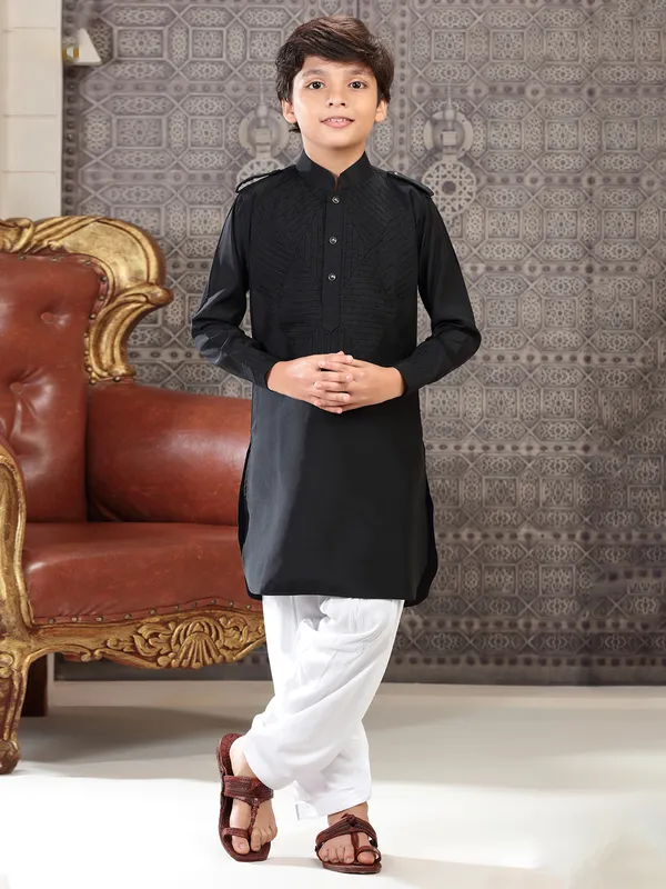 Classy cotton black pathani suit