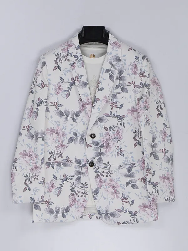 Classy cream terry rayon printed blazer