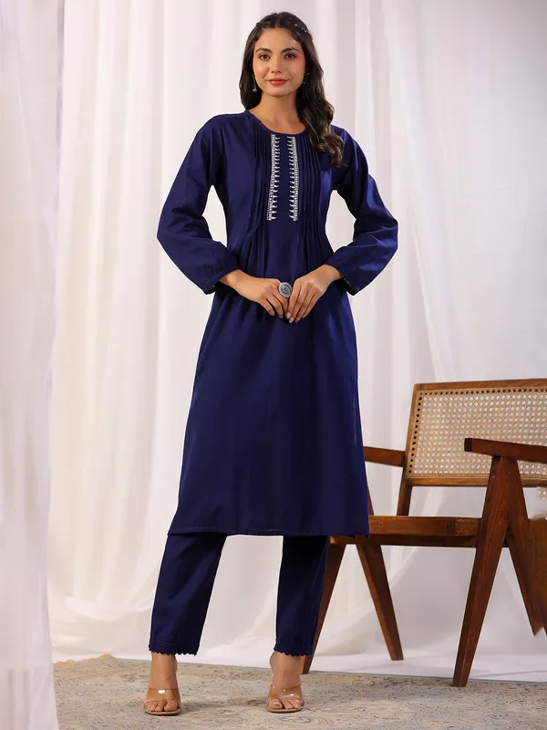 Classy dark blue kurti set in cotton