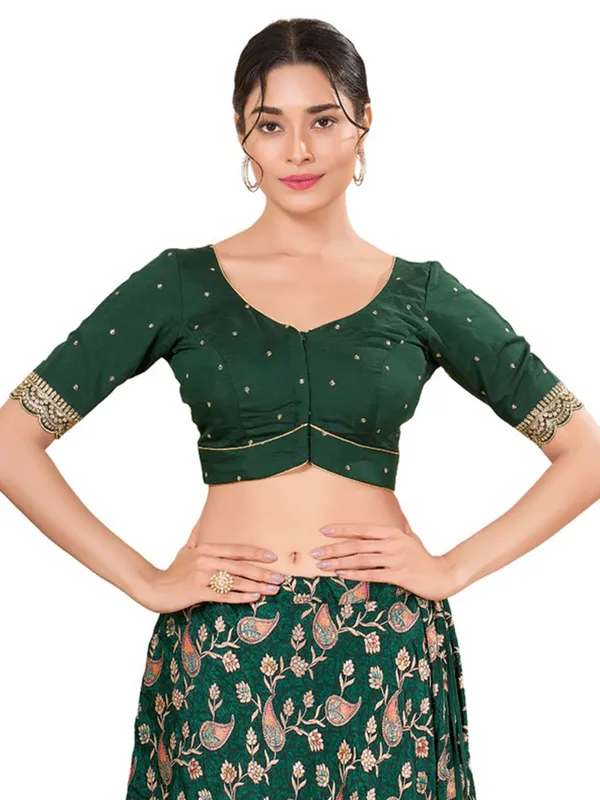 Classy dark green silk ready made blouse