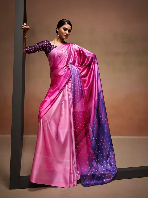 Classy dark Onion pink printed saree