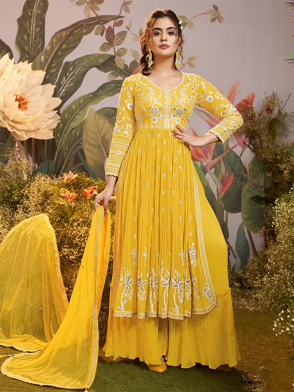 Classy georgette yellow palazzo suit