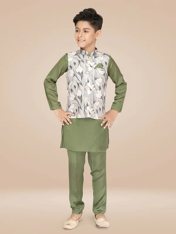 Classy green printed waistcoat set