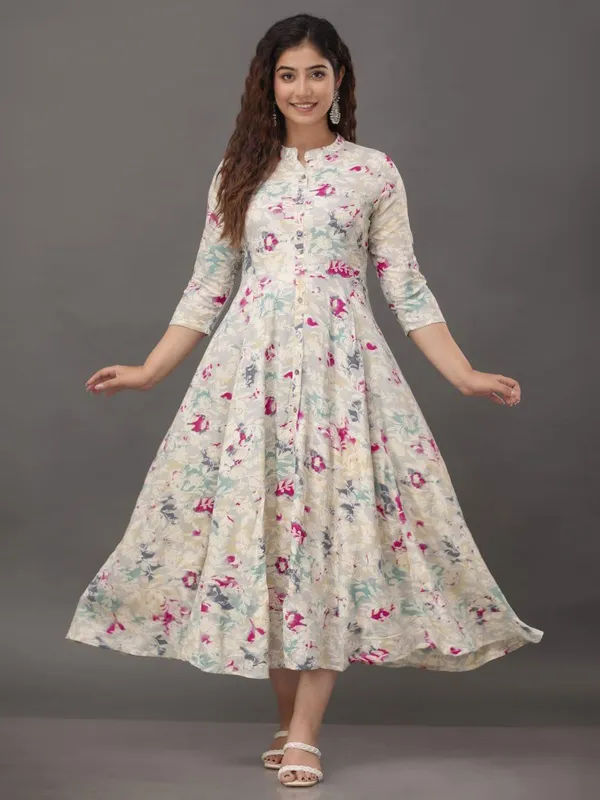 Classy grey printed silk kurti for casual