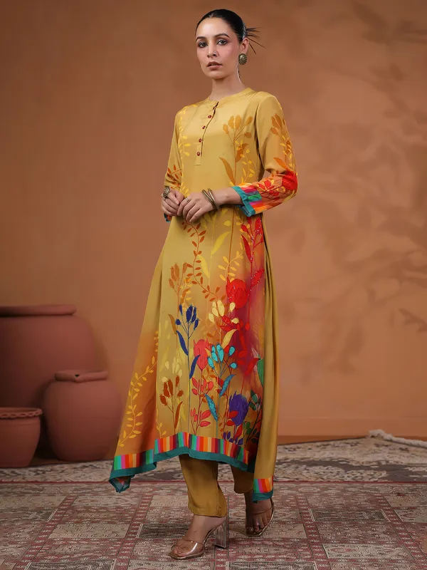 Classy khaki printed kurti set