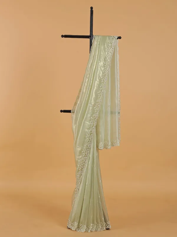 Classy light green organza saree