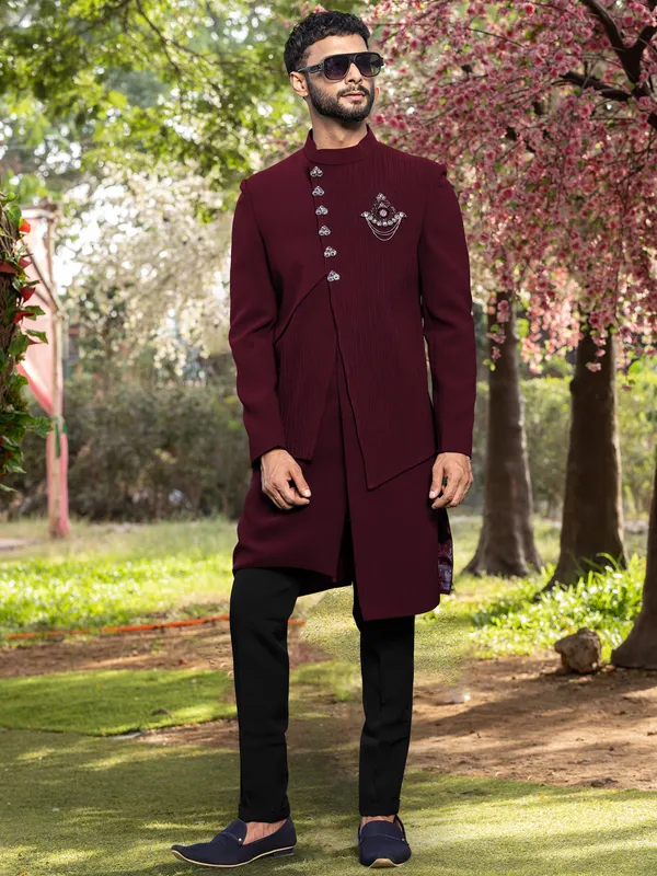 Classy maroon terry rayon indowestern