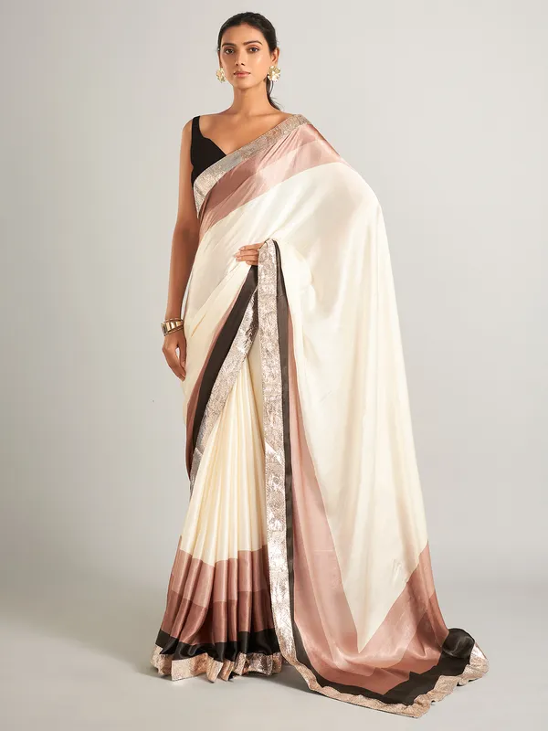 Classy masru silk saree in cream and brown