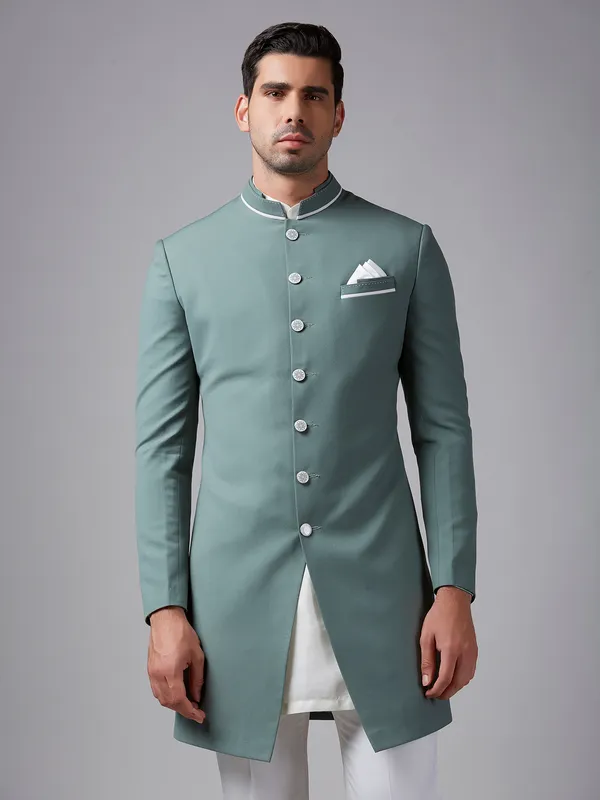 Classy mint green plain indowestern