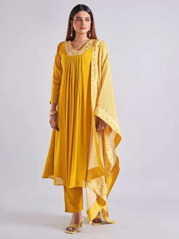 Classy mustard yellow georgette salwar suit