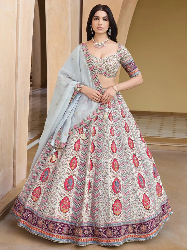 Classy off-white silk lehenga choli