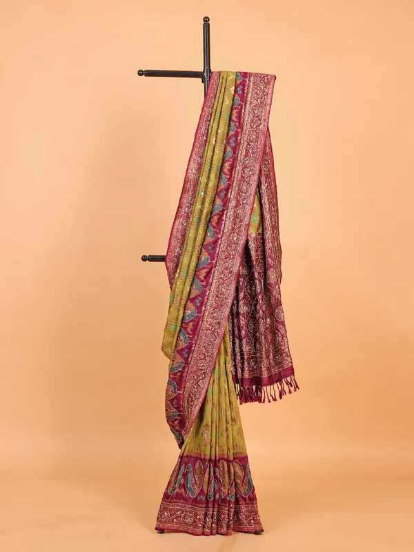 Classy olive printed silk saree