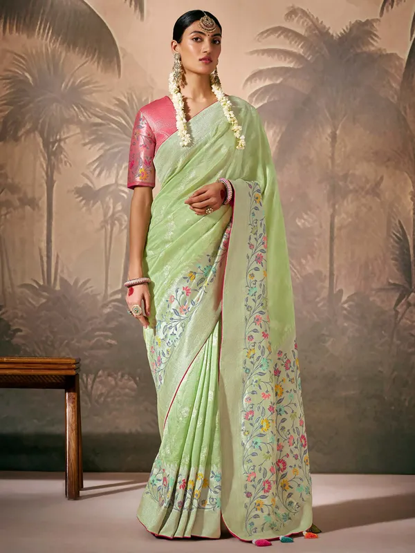 Classy paithani saree in pista green