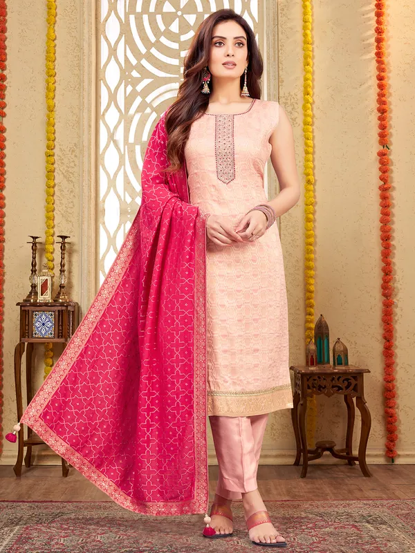 Classy peach silk straight cut salwar suit