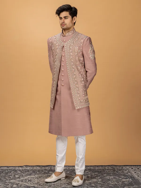 Classy pink silk indowestern for wedding